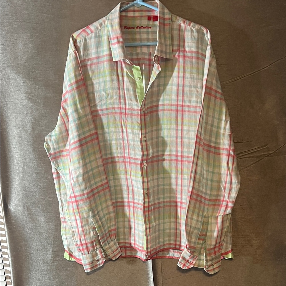 Report Collection Men Multicolor Plaid Shirt 100% linen with ribbed bottom